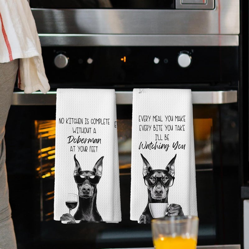 Mcehtle Funny Doberman Kitchen Towels Set of 2, Dog Kitchen Accessories, Coffee Station Decor, Dog Chef Gift Hand Towel, Dining Room Decorative Tea Towel Dish Towels 16x24 Inch - Image 2
